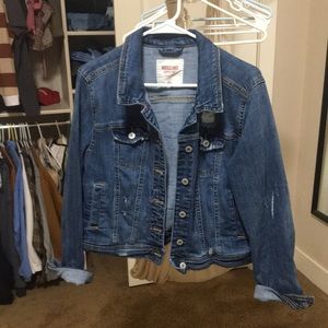 Dark wash, distressed jean jacket